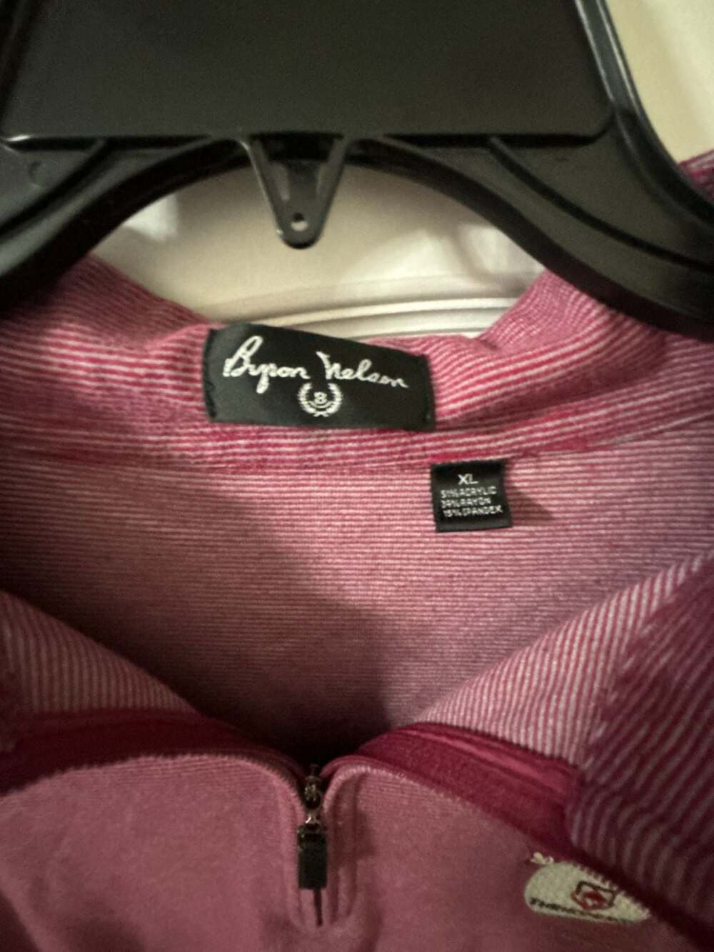 Byron Nelson Men XL Pink Striped 1/4 Zip Pullover The Hope Box Embroidery